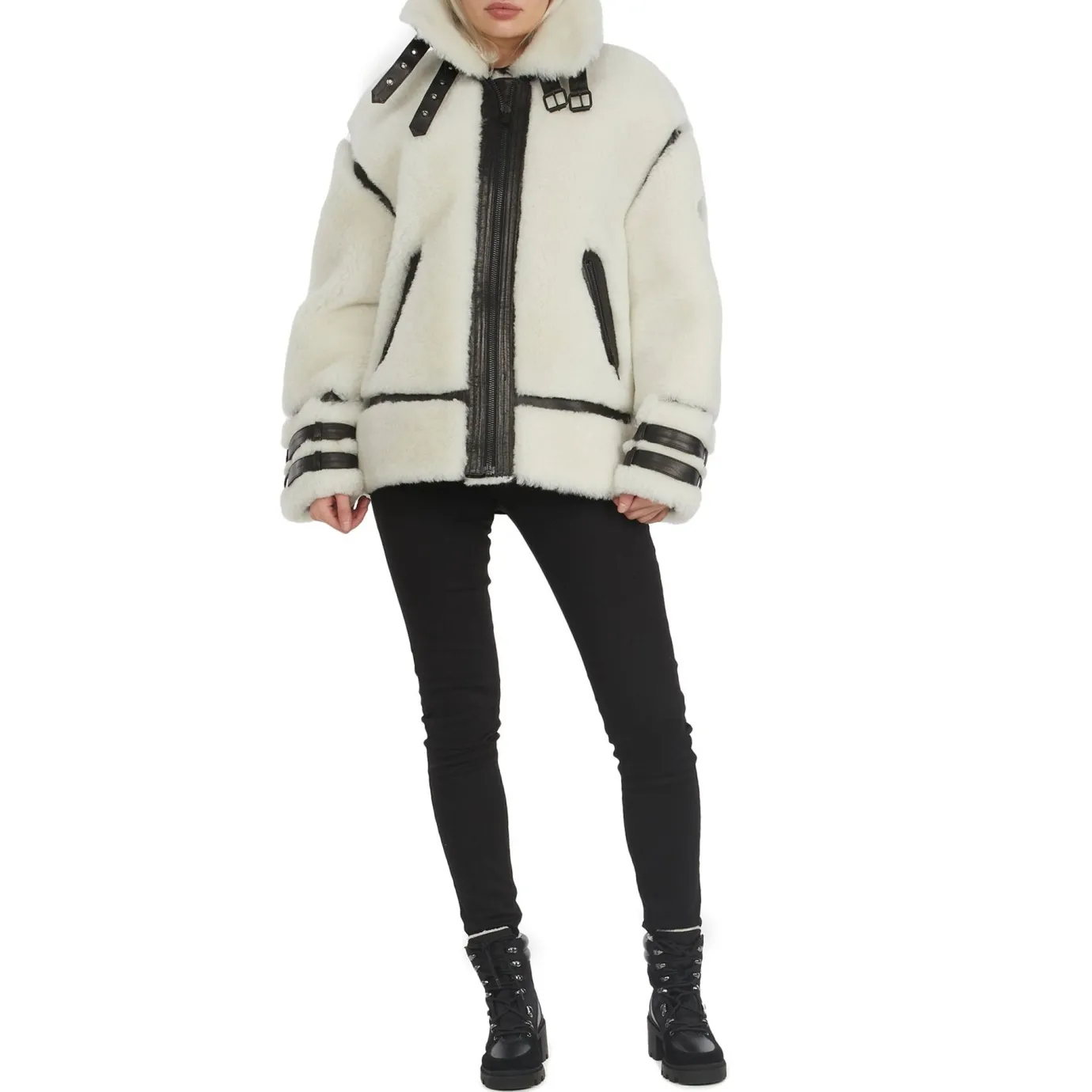 New Jenny Veste Zippee En Peau De Mouton Pour Femmes Femmes Bombers